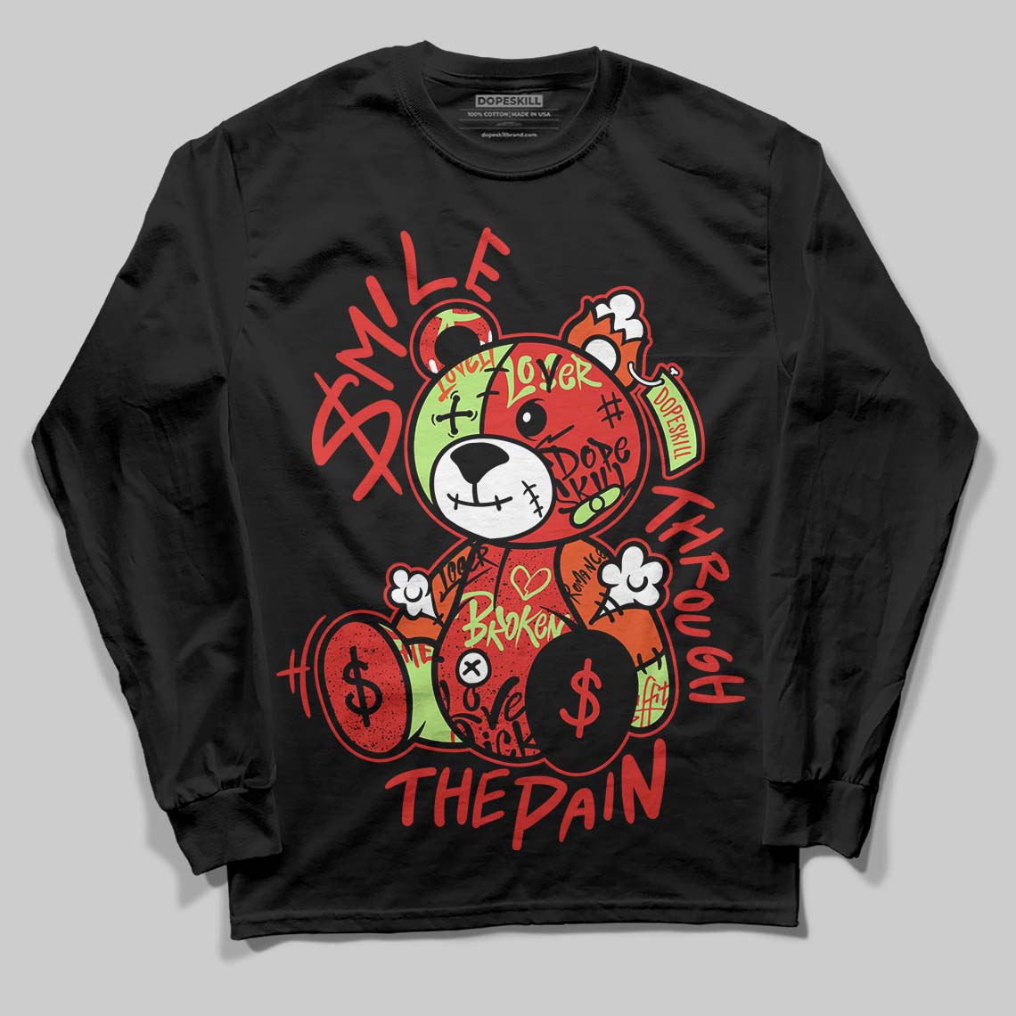 Jordan 5 Retro OG "Halloween" DopeSkill Long Sleeve T-Shirt Smile Through The Pain Graphic Streetwear - Black