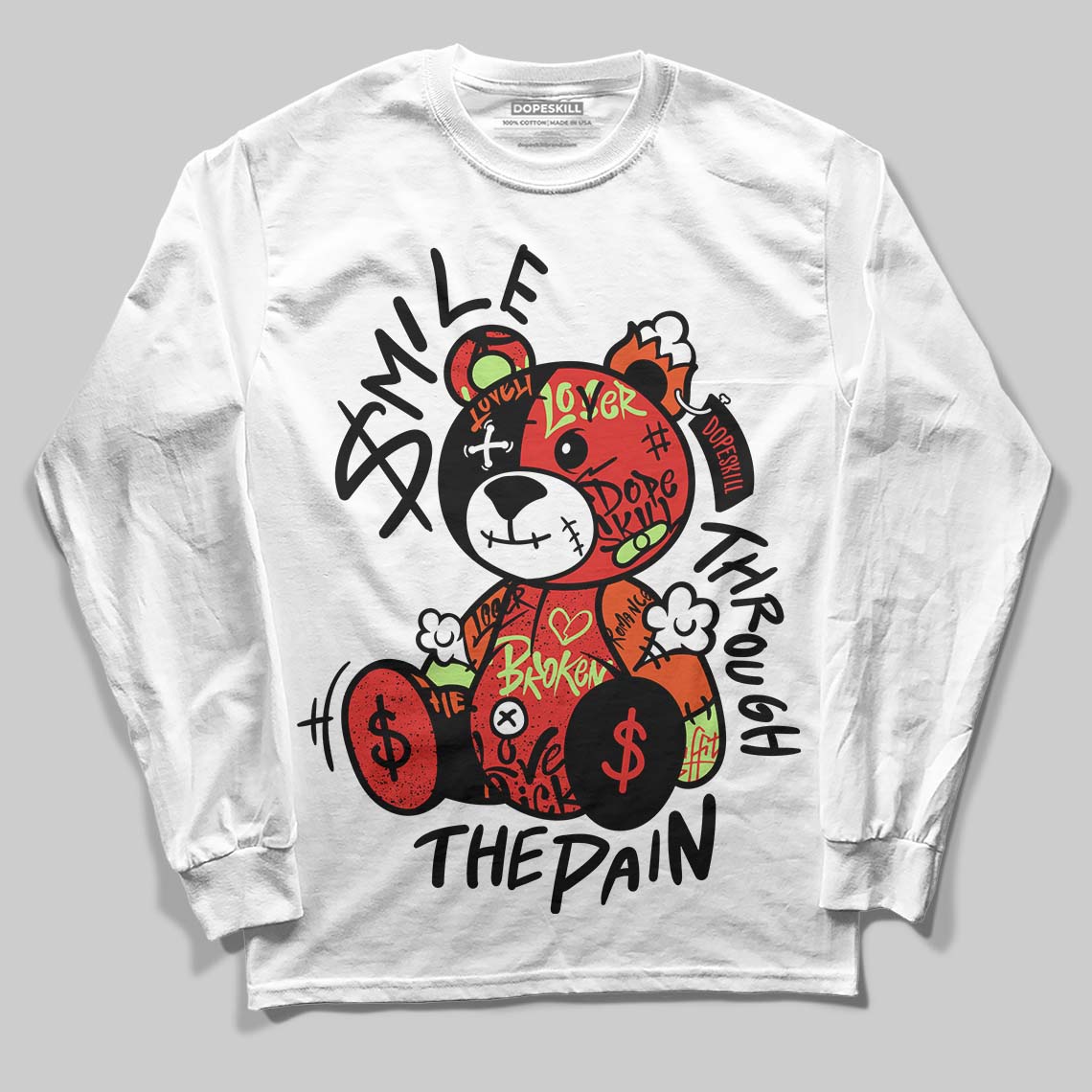 Jordan 5 Retro OG "Halloween" DopeSkill Long Sleeve T-Shirt Smile Through The Pain Graphic Streetwear - White