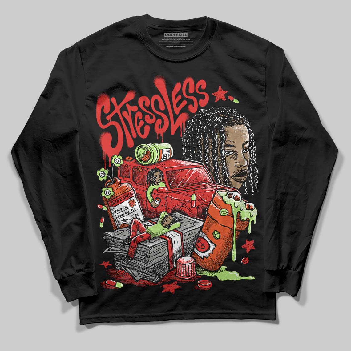 Jordan 5 Retro OG "Halloween" DopeSkill Long Sleeve T-Shirt Stressless Graphic Streetwear - Black