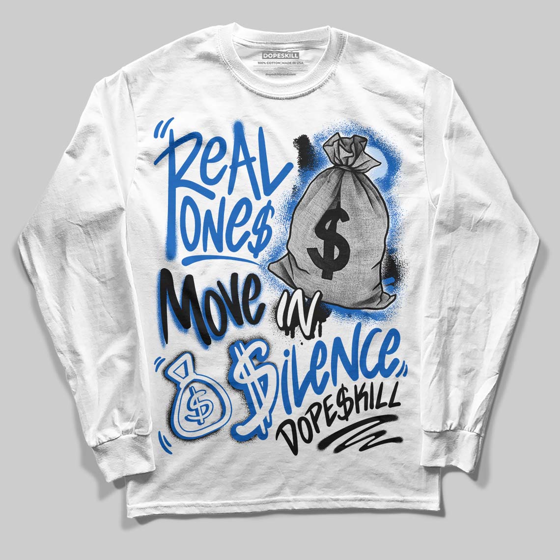 Jordan 11 "Space Jam" (2026) DopeSkill Long Sleeve T-Shirt Real Ones Move In Silence Graphic Streetwear - White