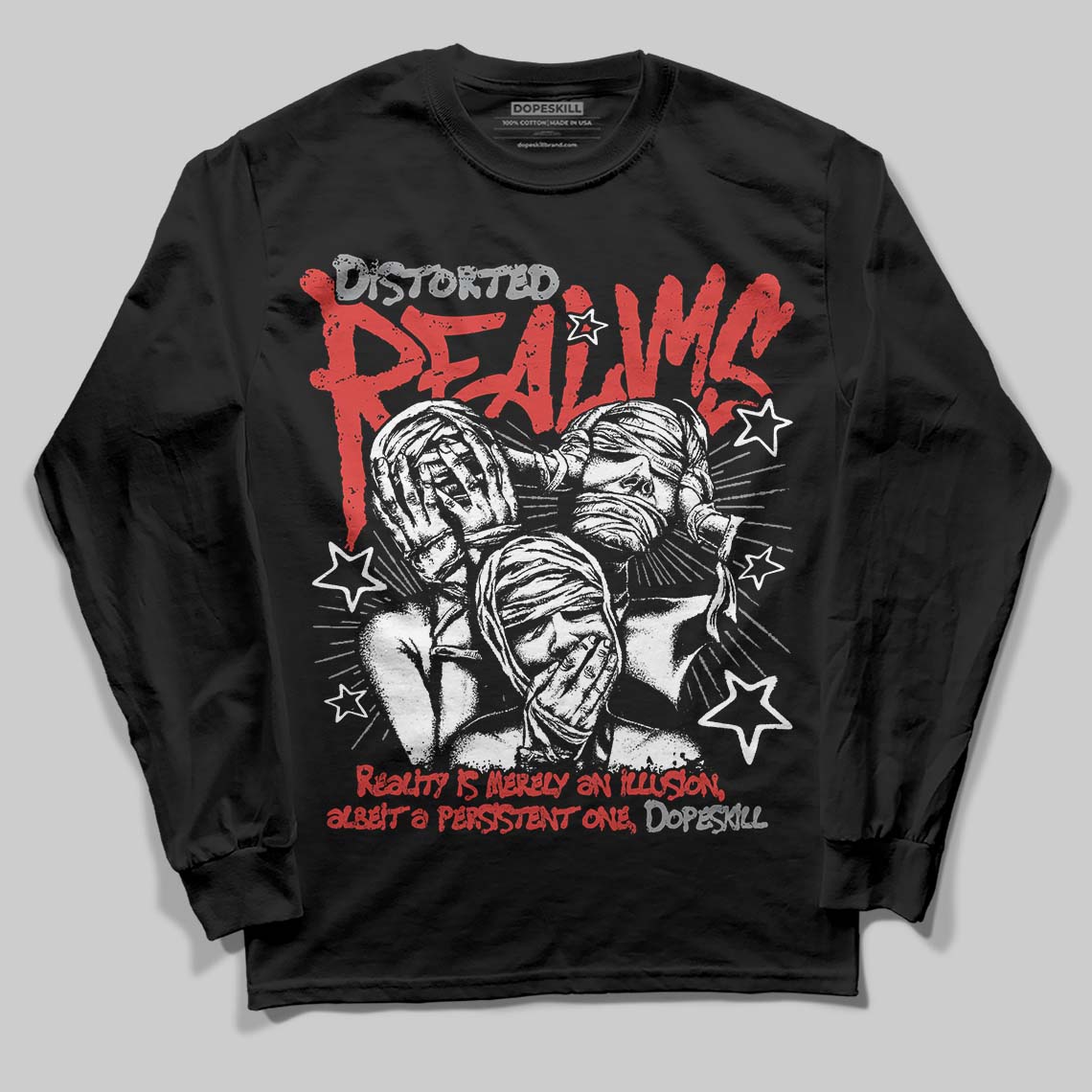 Jordan 4 Toro Bravo DopeSkill Long Sleeve T-Shirt Distorted Realms Graphic Streetwear - Black