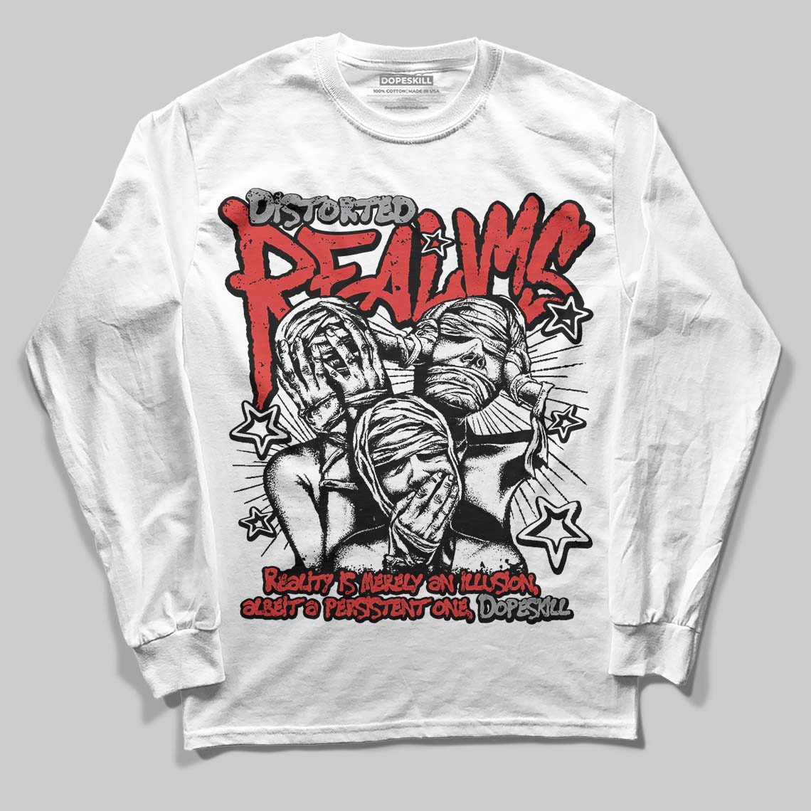 Jordan 4 Toro Bravo DopeSkill Long Sleeve T-Shirt Distorted Realms Graphic Streetwear - White