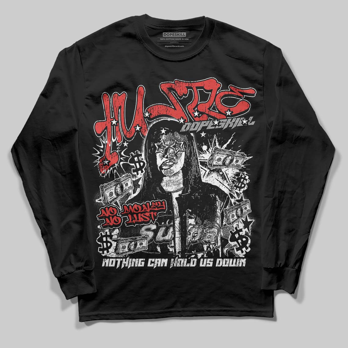 Jordan 4 Toro Bravo DopeSkill Long Sleeve T-Shirt No Money No Lust Graphic Streetwear - Black