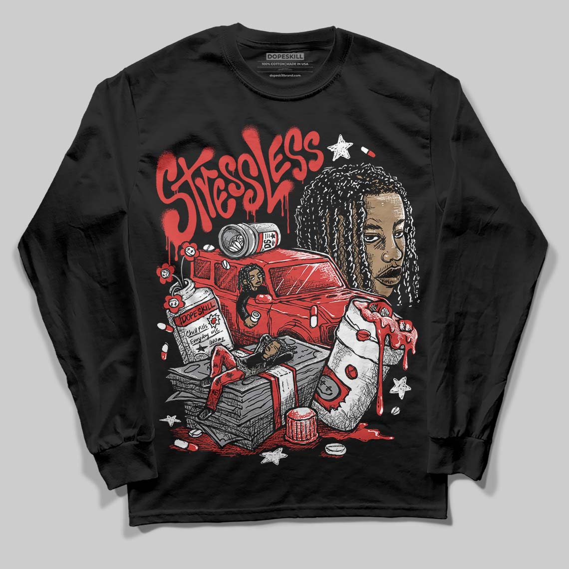 Jordan 4 Toro Bravo DopeSkill Long Sleeve T-Shirt Stressless Graphic Streetwear - Black