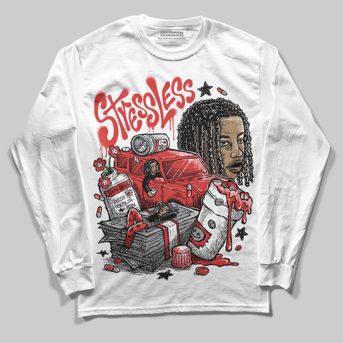 Jordan 4 Toro Bravo DopeSkill Long Sleeve T-Shirt Stressless Graphic Streetwear - White