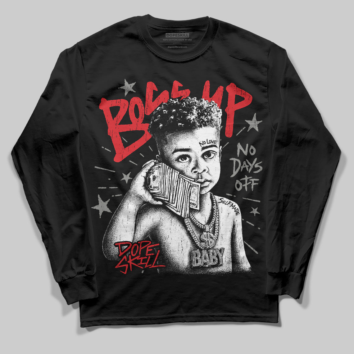 Jordan 4 Bred DopeSkill Long Sleeve T-shirt Boss Up Graphic Streetwear - Black