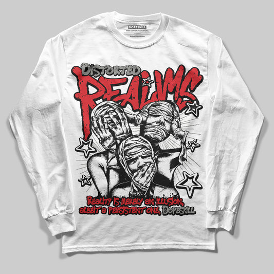 Jordan 4 Bred DopeSkill Long Sleeve T-shirt Distorted Realms Graphic Streetwear - White