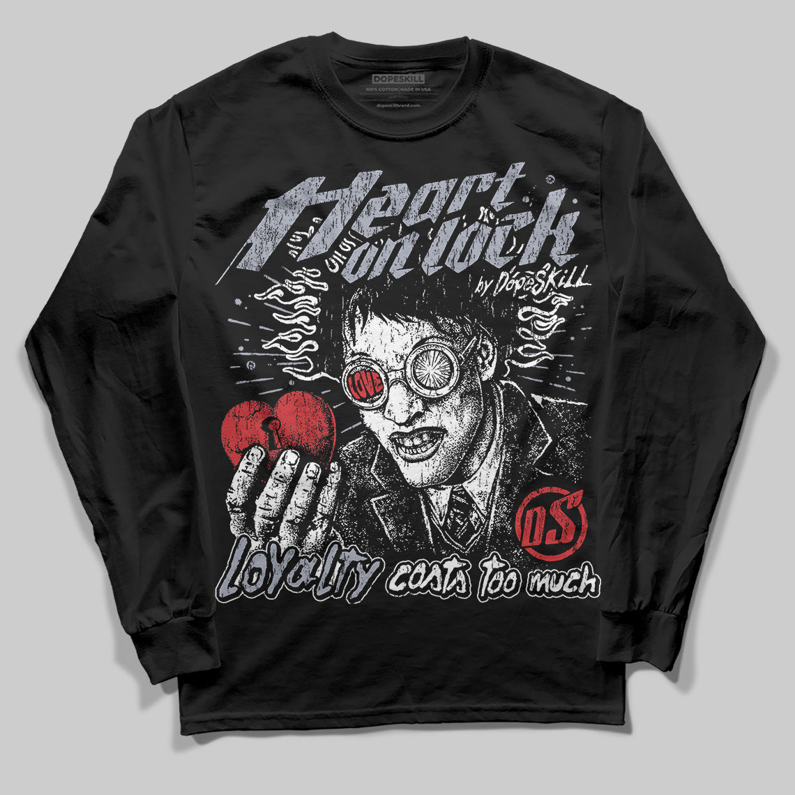 Jordan 4 Bred DopeSkill Long Sleeve T-shirt Heart On Lock Graphic Streetwear - black