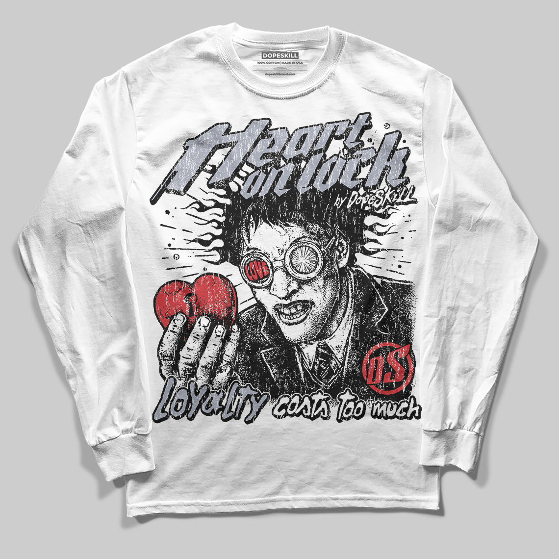 Jordan 4 Bred DopeSkill Long Sleeve T-shirt Heart On Lock Graphic Streetwear - White