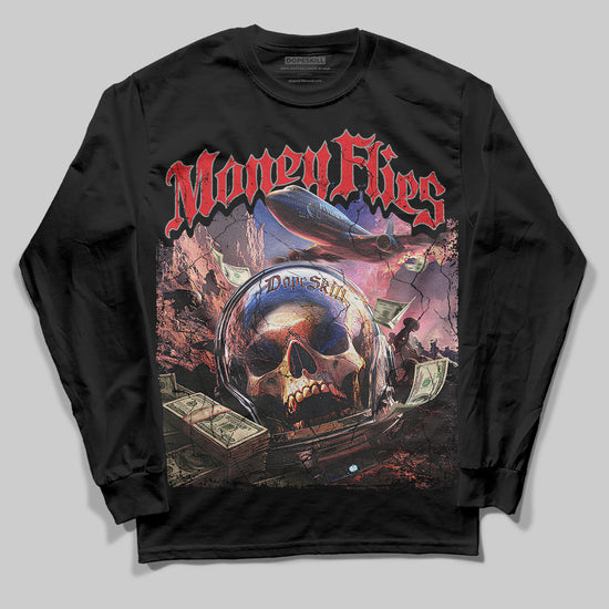 Jordan 4 Bred DopeSkill Long Sleeve T-shirt Money Flies Graphic Streetwear - Black