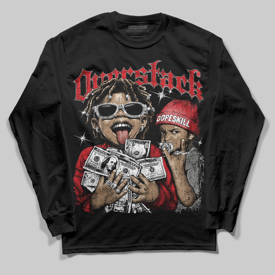 Jordan 4 Bred DopeSkill Long Sleeve T-shirt Overstack Graphic Streetwear - Black