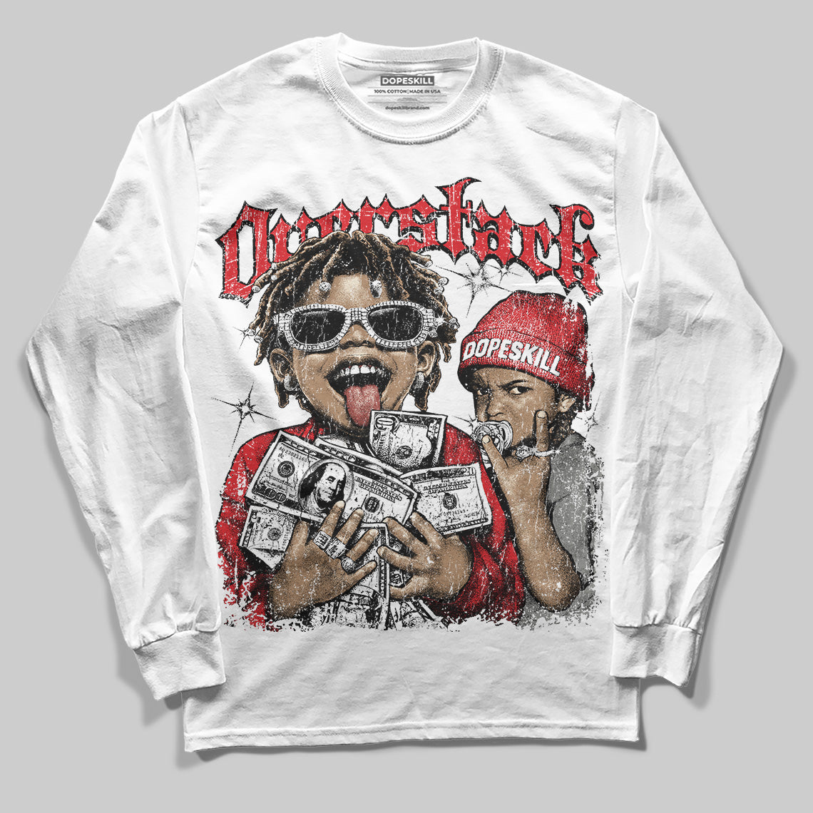 Jordan 4 Bred DopeSkill Long Sleeve T-shirt Overstack Graphic Streetwear - White