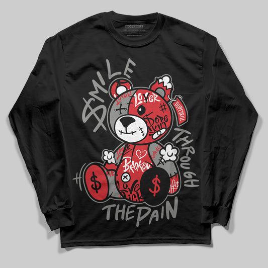 Jordan 4 Bred DopeSkill Long Sleeve T-shirt Smile Through The Pain Graphic Streetwear - Black