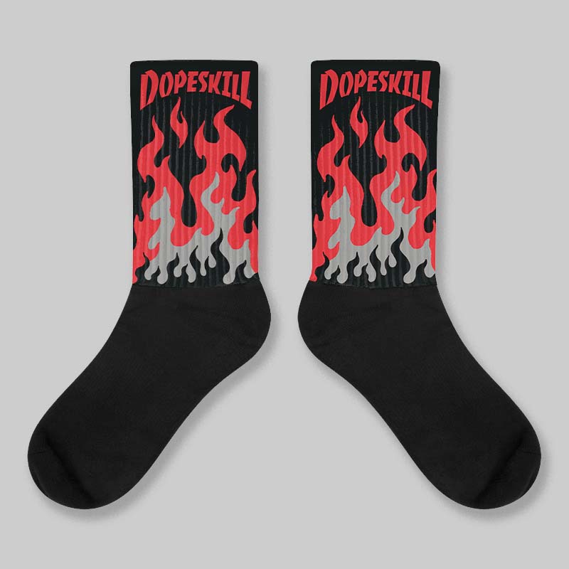 Jordan 4 Bred DopeSkill Sublimated Socks FIRE Graphic Streetwear