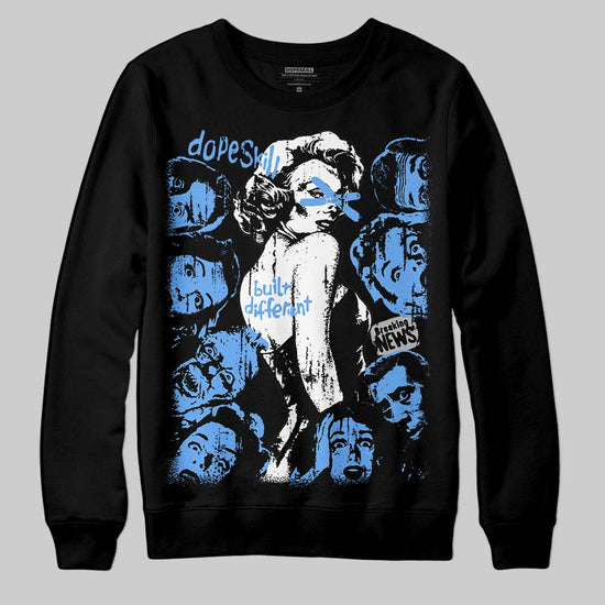 Jordan 5 Black University Blue DopeSkill Sweatshirt Built Different Graphic Streetwear - Black