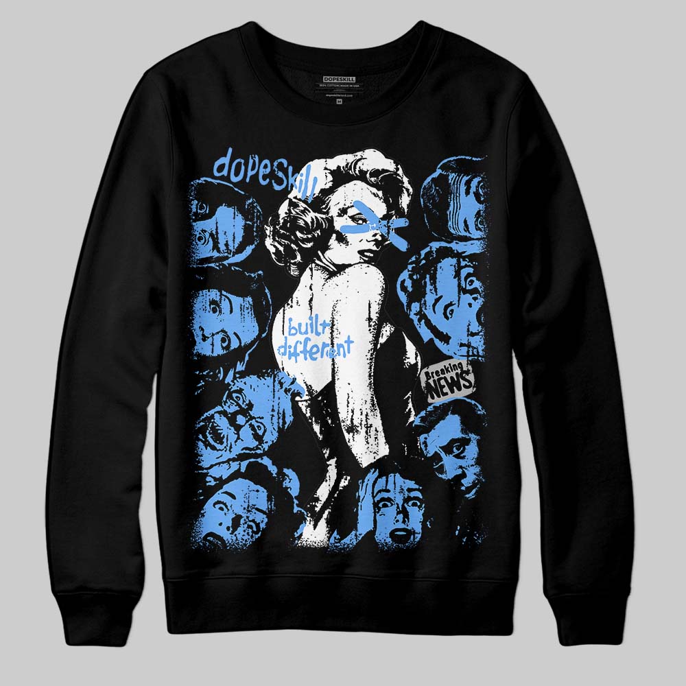 Jordan 5 Black University Blue DopeSkill Sweatshirt Built Different Graphic Streetwear - Black