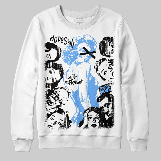 Jordan 5 Black University Blue DopeSkill Sweatshirt Built Different Graphic Streetwear - White
