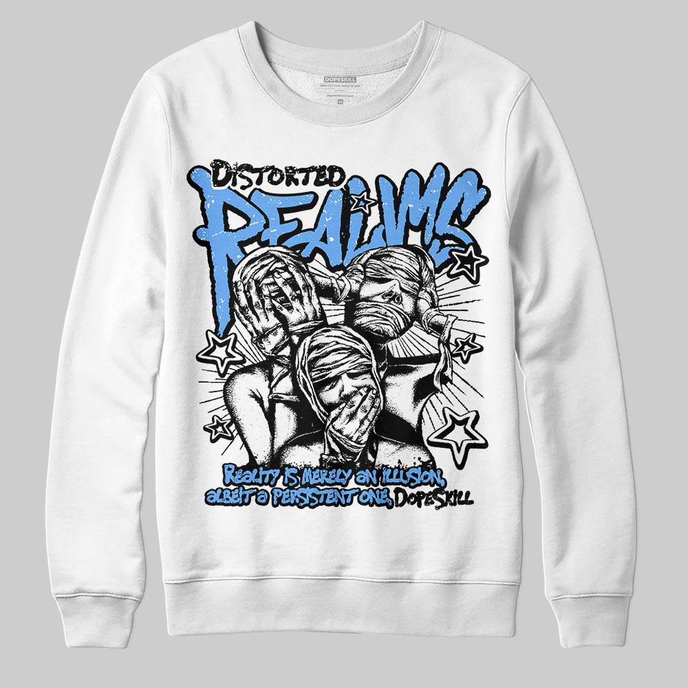 Jordan 5 Black University Blue DopeSkill Sweatshirt Distorted Realms Graphic Streetwear - White