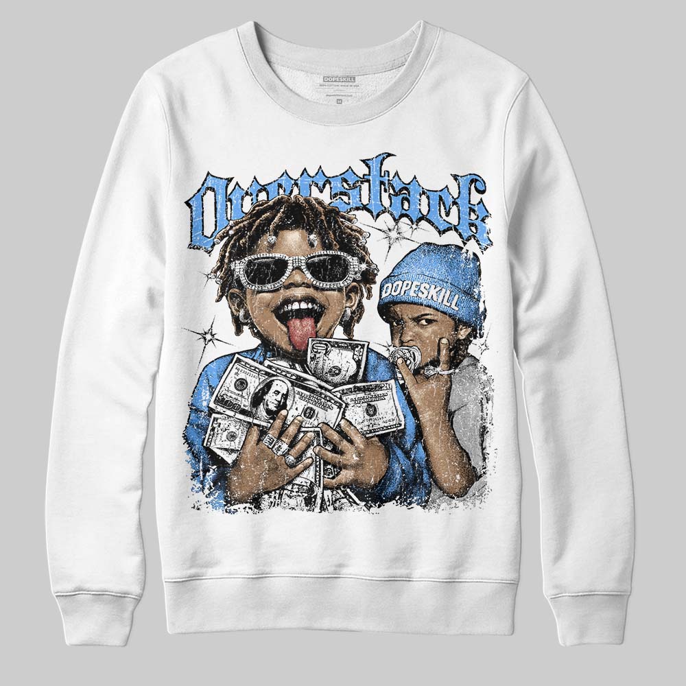 Jordan 5 Black University Blue DopeSkill Sweatshirt Overstack Graphic Streetwear - White
