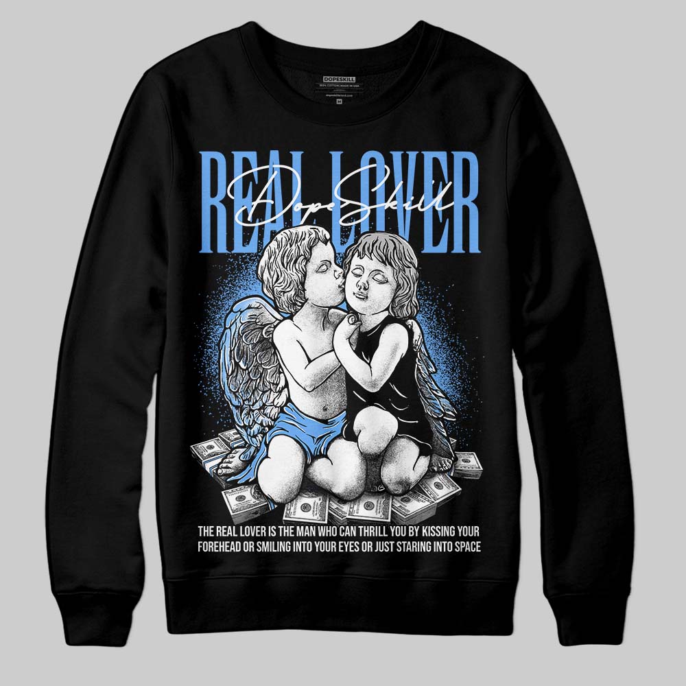 Jordan 5 Black University Blue DopeSkill Sweatshirt Real Lover Graphic Streetwear - Black