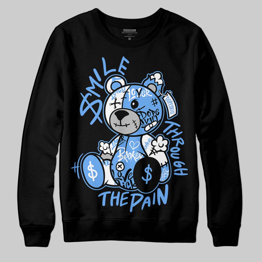 Jordan 5 Black University Blue DopeSkill Sweatshirt Smile Through The Pain Graphic Streetwear - black
