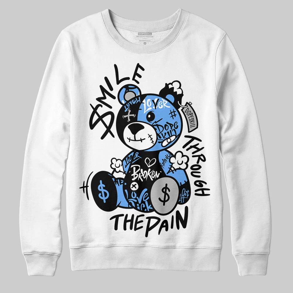 Jordan 5 Black University Blue DopeSkill Sweatshirt Smile Through The Pain Graphic Streetwear - White