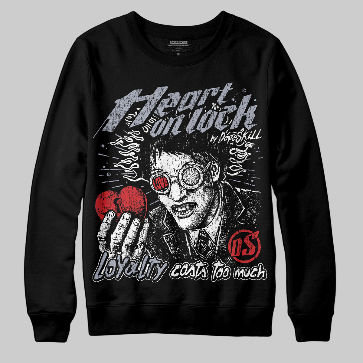 Jordan 4 Bred DopeSkill Sweatshirt Heart On Lock Graphic Streetwear - Black
