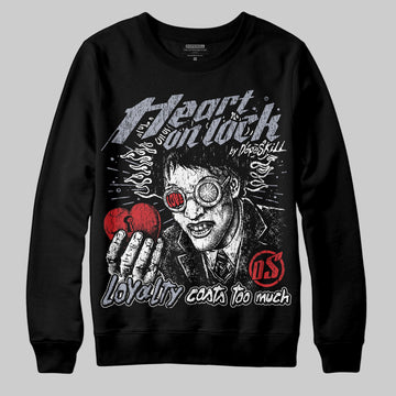 Jordan 4 Bred DopeSkill Sweatshirt Heart On Lock Graphic Streetwear - Black
