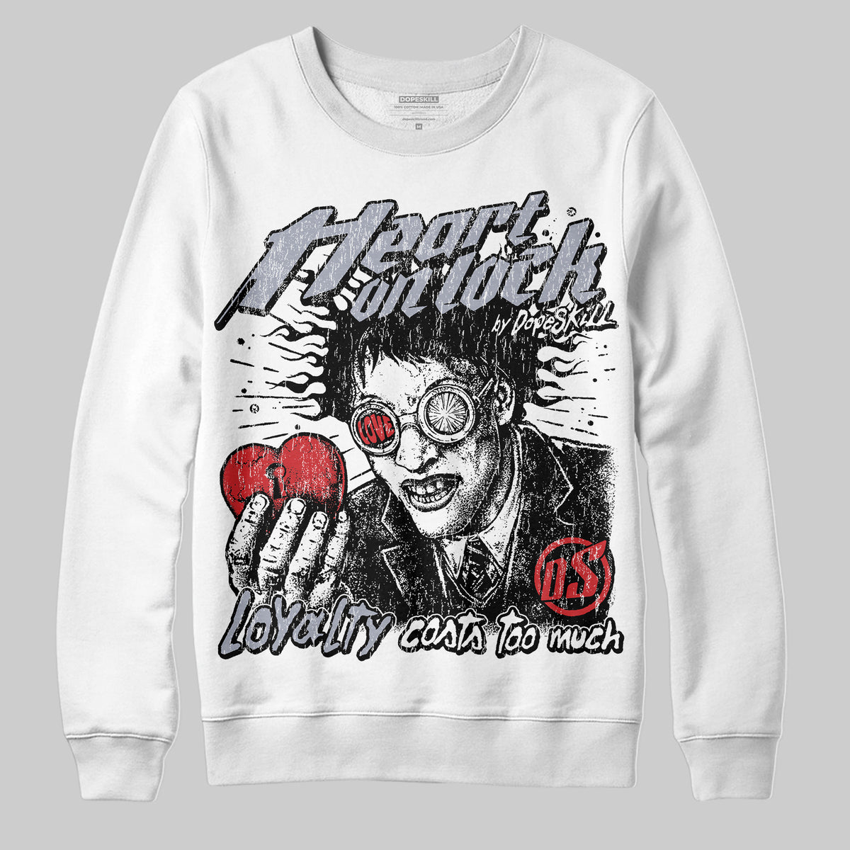 Jordan 4 Bred DopeSkill Sweatshirt Heart On Lock Graphic Streetwear - White