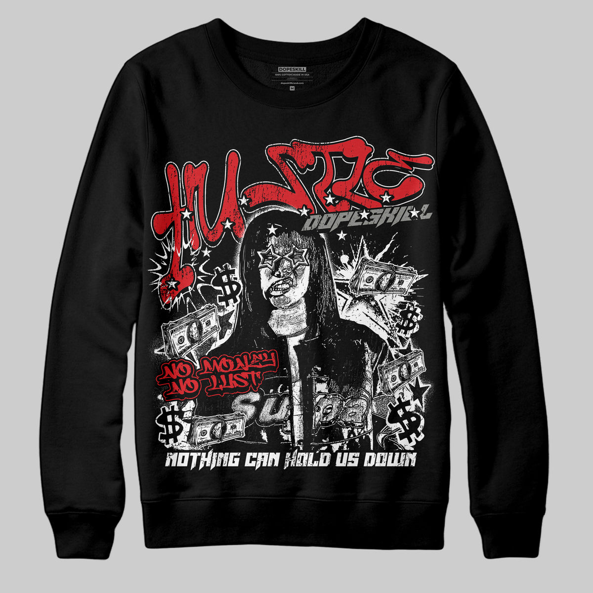 Jordan 4 Bred DopeSkill Sweatshirt No Money No Lust Graphic Streetwear - Black