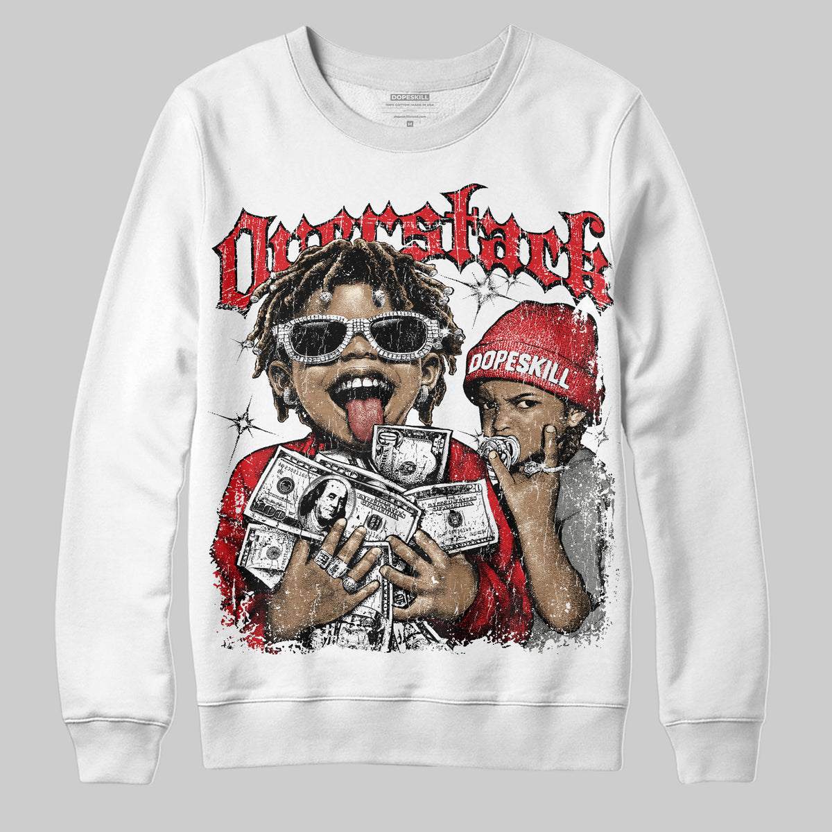 Jordan 4 Bred DopeSkill Sweatshirt Overstack Graphic Streetwear - White 