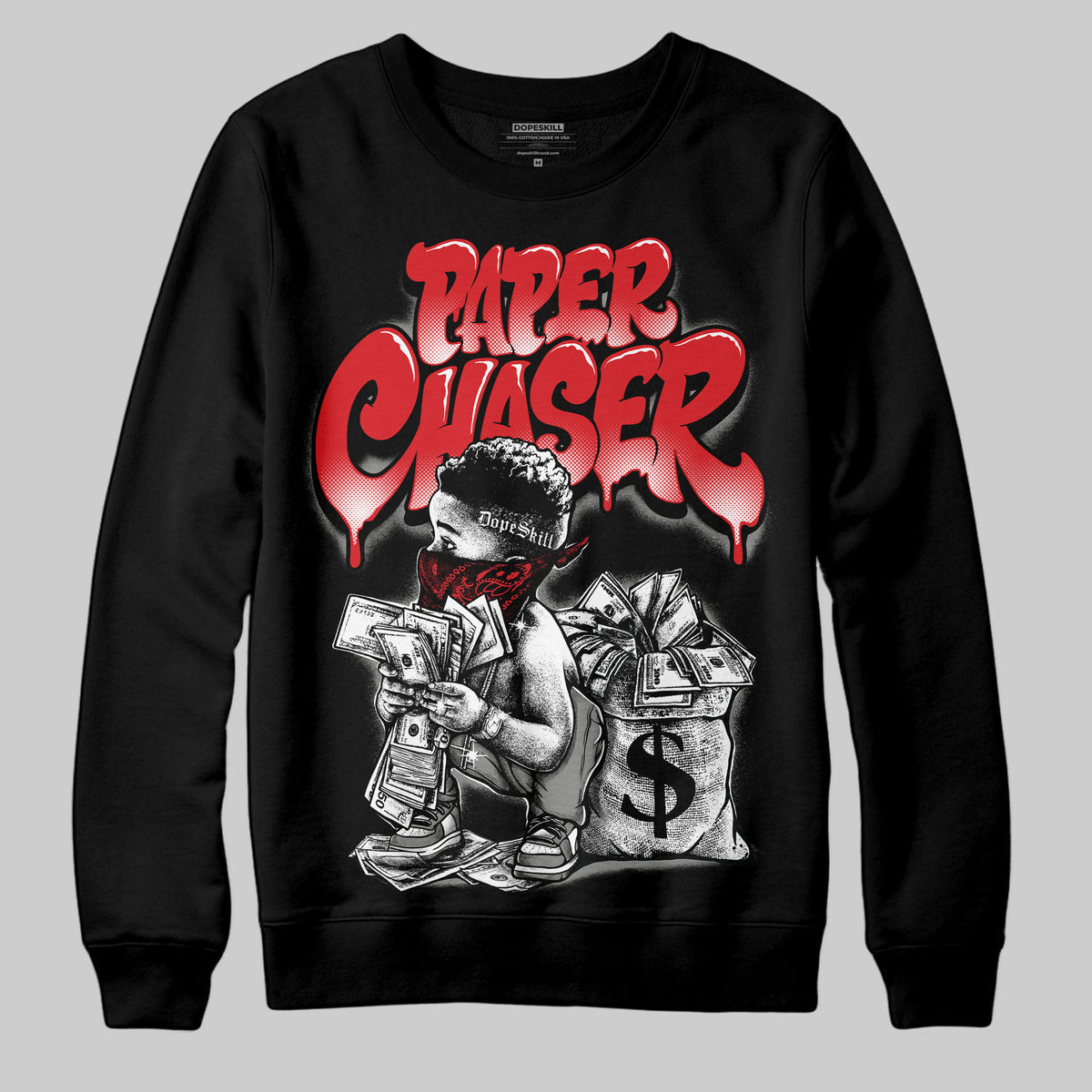 Jordan 4 Bred DopeSkill Sweatshirt Paper Chaser Boy Graphic Streetwear - Black