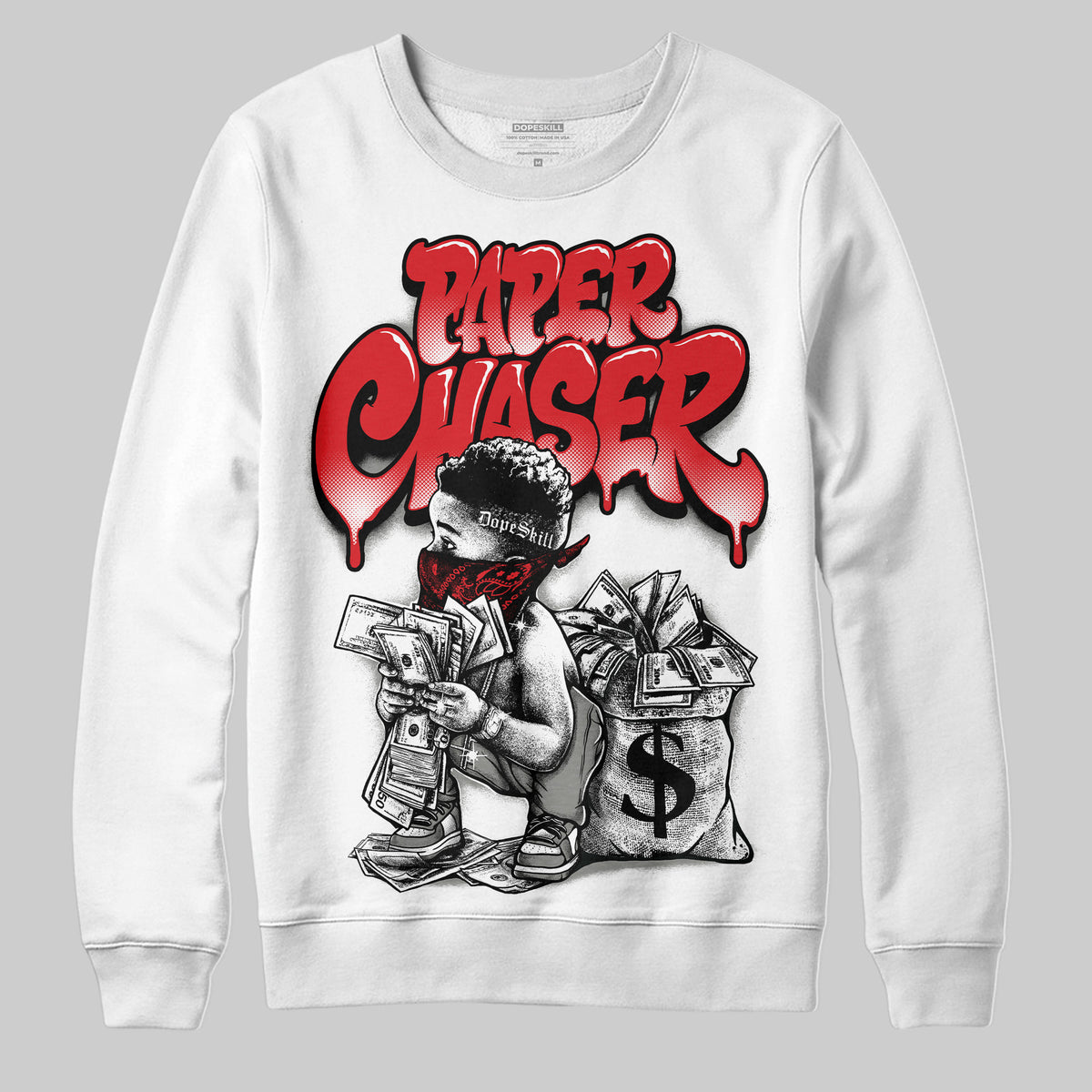 Jordan 4 Bred DopeSkill Sweatshirt Paper Chaser Boy Graphic Streetwear - White