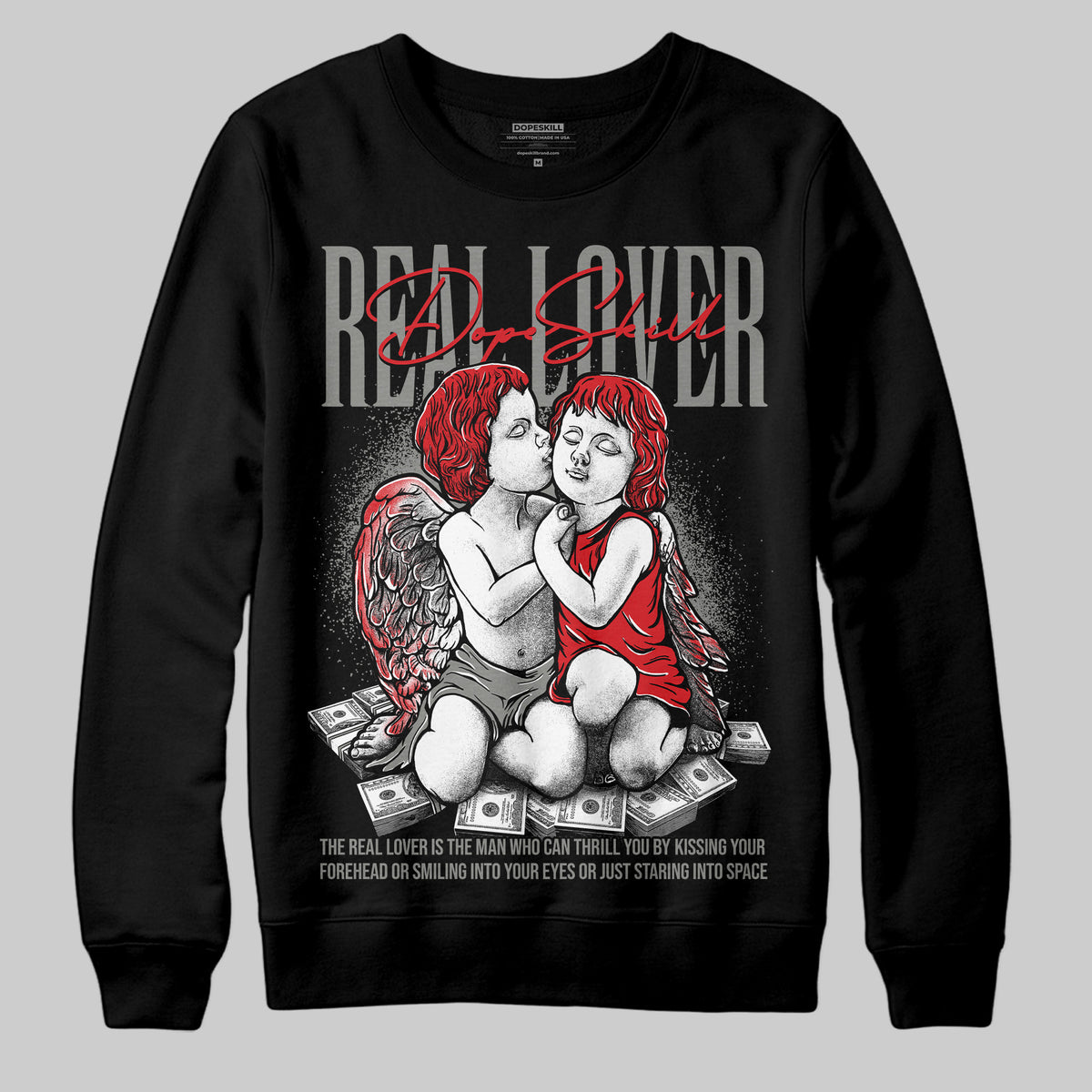 Jordan 4 Bred DopeSkill Sweatshirt Real Lover Graphic Streetwear - Black