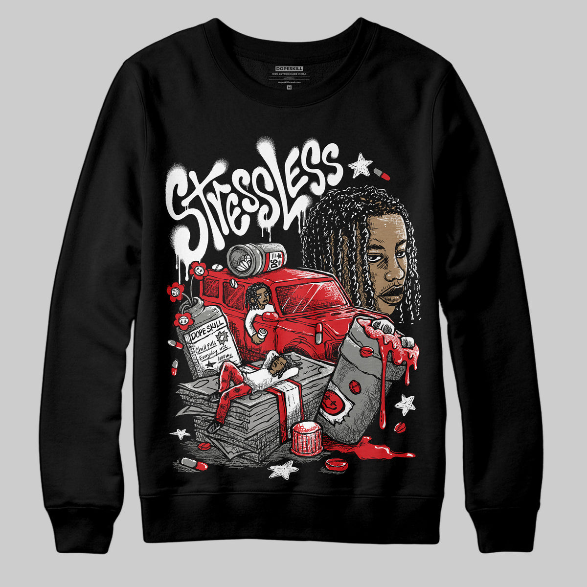 Jordan 4 Bred DopeSkill Sweatshirt Stressless Graphic Streetwear - Black