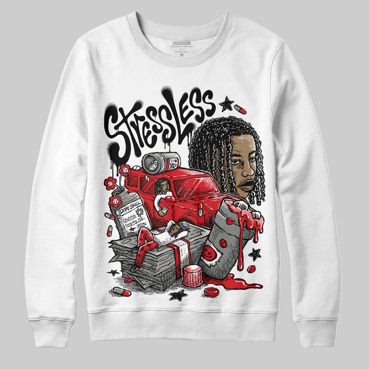 Jordan 4 Bred DopeSkill Sweatshirt Stressless Graphic Streetwear - White