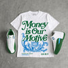 Bucks 12s DopeSkill T-Shirt Money Is Our Motive Typo Graphic