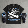 Black University Blue 5s DopeSkill Oversize Print T-Shirt Real Lover Club Graphic