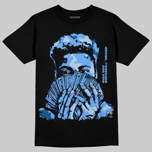 Jordan 5 Black University Blue DopeSkill T-Shirt Rich Boy Camo Graphic Streetwear - Black