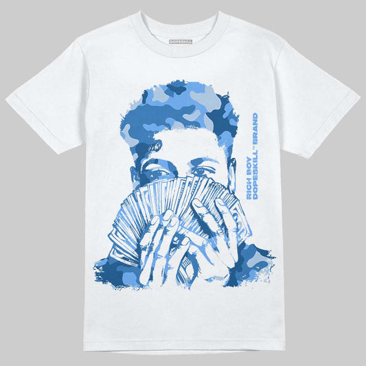 Jordan 5 Black University Blue DopeSkill T-Shirt Rich Boy Camo Graphic Streetwear - White
