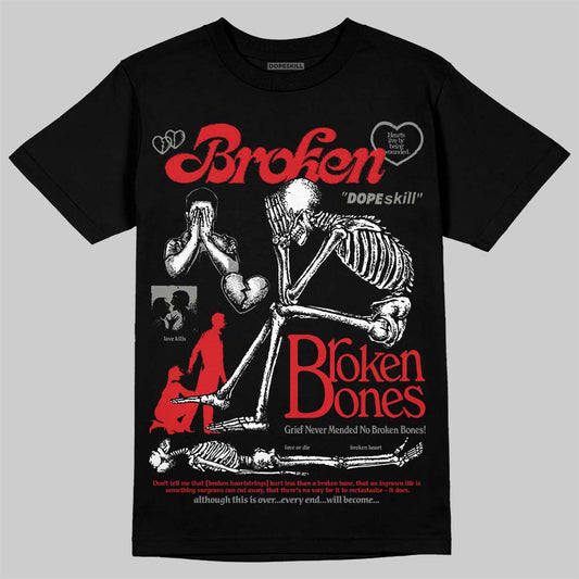 Jordan 4 Bred DopeSkill T-Shirt Broken Bones Graphic Streetwear - Black