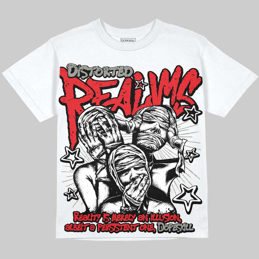 Jordan 4 Bred DopeSkill Oversize Print T-Shirt Distorted Realms Graphic Streetwear - White