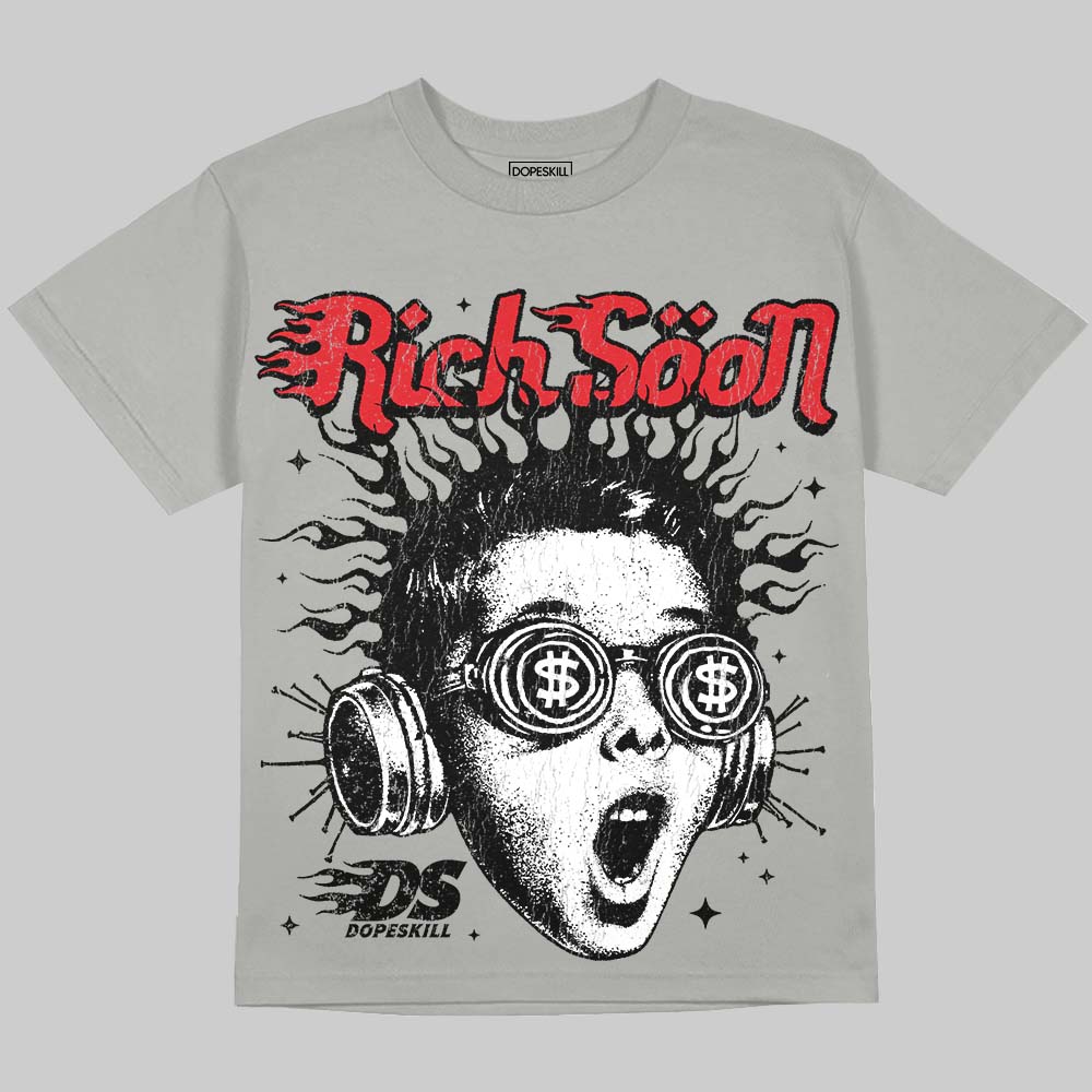 Jordan 4 Bred DopeSkill Oversize Print T-Shirt Rich Soon Graphic Streetwear - Grey