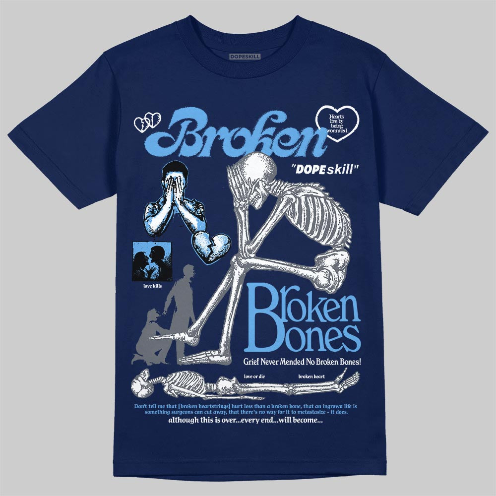 Jordan 13 Flint DopeSkill T-Shirt Broken Bones Graphic Streetwear - Navy