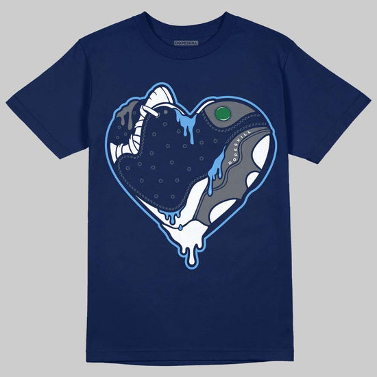 Jordan 13 Flint DopeSkill T-Shirt Heart Jordan 13 Graphic Streetwear - Navy