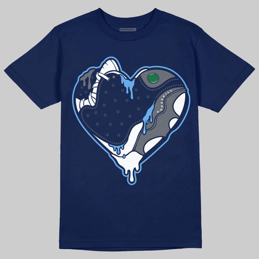 Jordan 13 Flint DopeSkill T-Shirt Heart Jordan 13 Graphic Streetwear - Navy