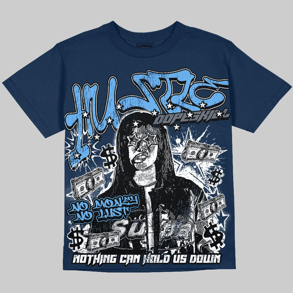 Jordan 13 Flint DopeSkill Oversize Print T-Shirt No Money No Lust Graphic Streetwear - Navy