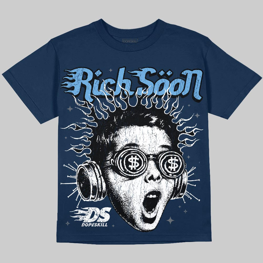Jordan 13 Flint DopeSkill Oversize Print T-Shirt Rich Soon Graphic Streetwear - Navy