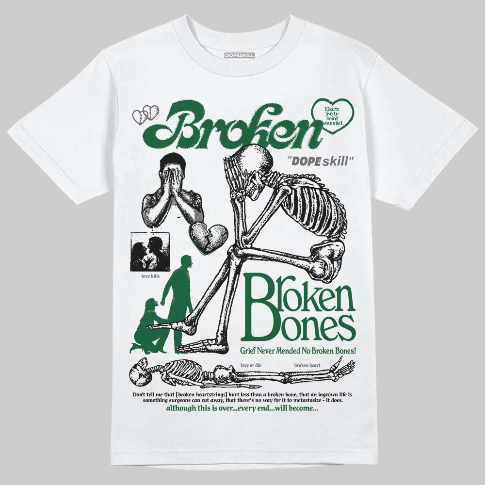 Jordan 14 Forest Green DopeSkill T-Shirt Broken Bones Graphic Streetwear - White