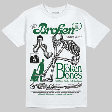 Jordan 14 Forest Green DopeSkill T-Shirt Broken Bones Graphic Streetwear - White